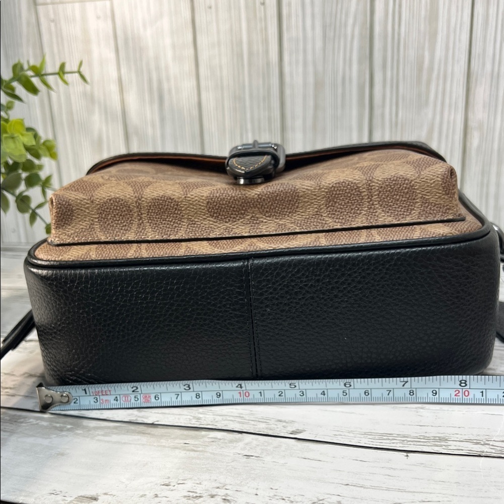 Coach Signature Canvas Brown Black Leather Trim Crossbody Bag - Picture 10 of 14